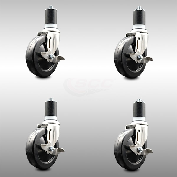 Service Caster 5 Inch 316SS Hard Rubber Swivel 1-3/4 Inch Expanding Stem Caster Set Brake SCC SCC-SS316EX20S514-HRS-TLB-134-4 - main